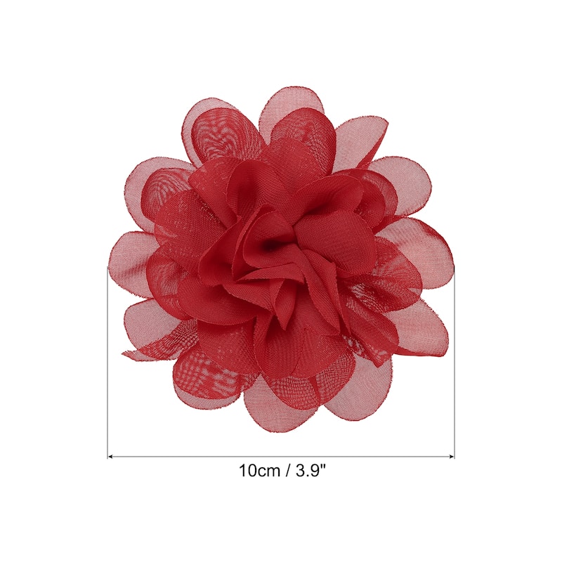 10Pcs Chiffon Flowers Fabric Flower Sewing Fabric Appliques - Red - 3.9"