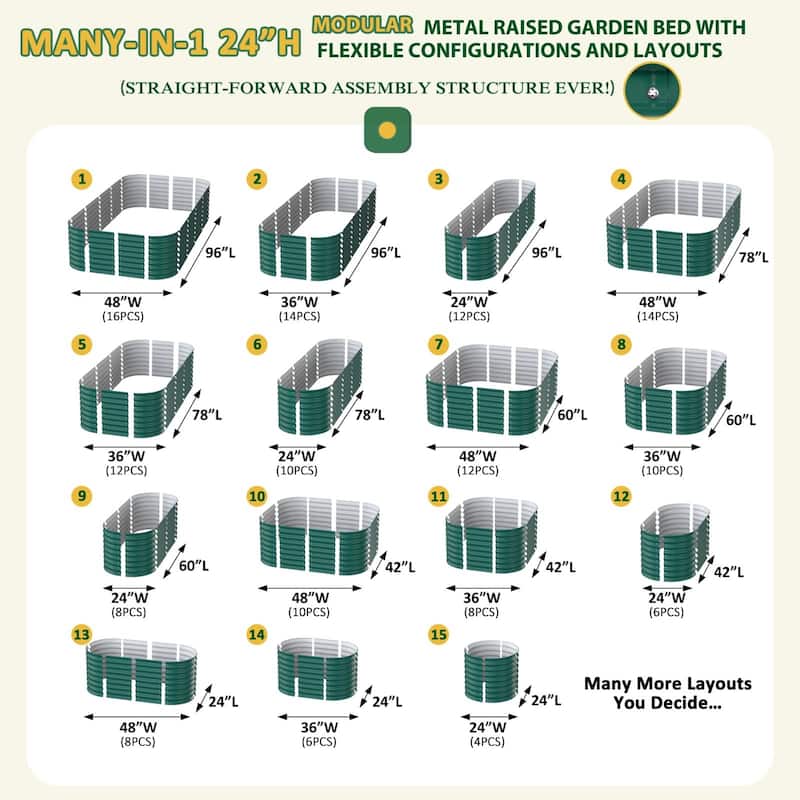 VEIKOUS 24''H Galvanized Raised Garden Bed, Durable Outdoor Planter Box with Rust-Resistant Steel