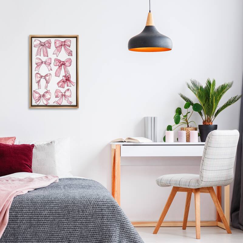Stupell Various Ribbons in Pink Framed Floater Canvas Wall Art Design By LSR Design Studio