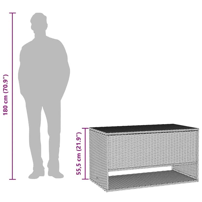 vidaXL Cushion Box Black PE Rattan, Powder-Coated Steel, Polyester - 21.7 x 39.4 x 21.9