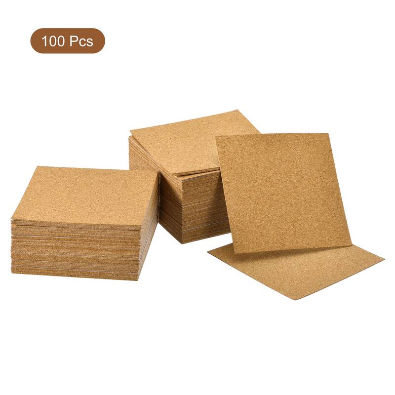 100Pcs Self-Adhesive Cork Square, 4" Cork Backing Sheets Cork Coasters - Brown