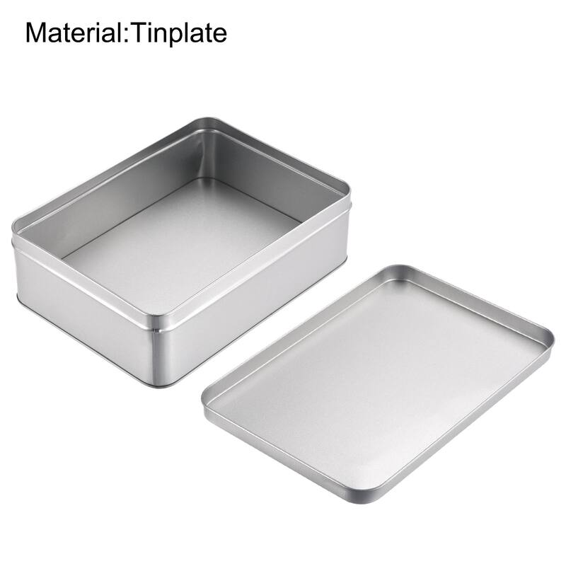 Metal Tin Box, 8.66" x 6.3" x 2.72" Tinplate Containers with Lids - Silver Tone