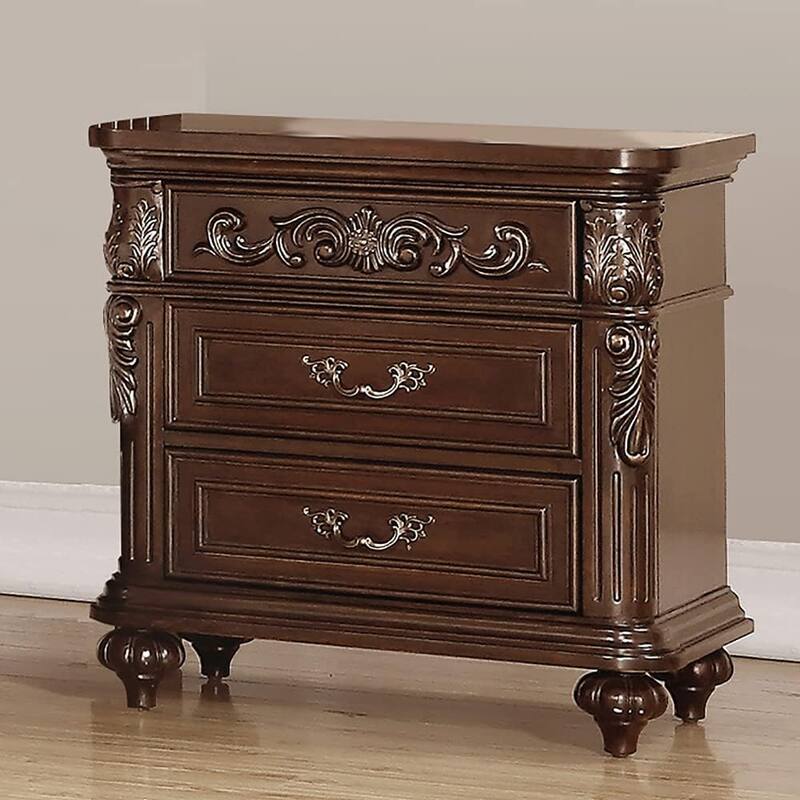 1pc Nightstand Cherry Veneer 2-Drawers