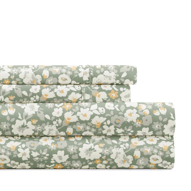 Delicate Blossoms Patterned Ultra-Soft Bed Sheet Sets - Floral Dream Eucalyptus - Twin