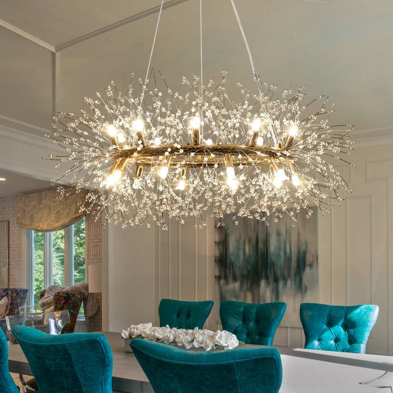 12/20-Light Modern Firework Dandelion Crystal Chandelier(Bulb Included) - W39.4"-20 Light - Gold