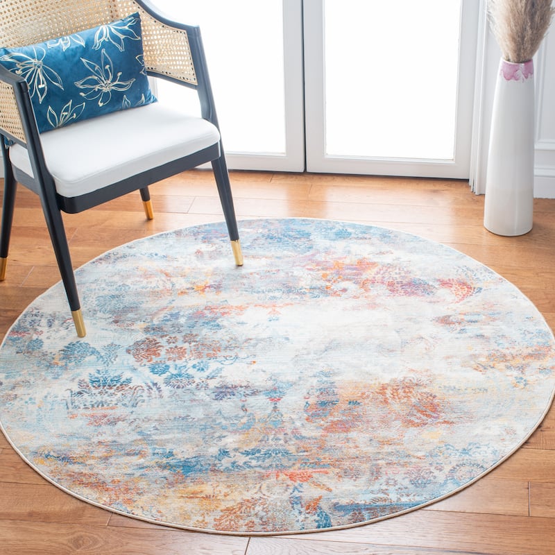SAFAVIEH Vintage Persian Ajsa Modern Abstract Rug - 5' Round - Blue/Beige