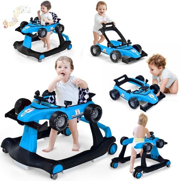 slide 2 of 8, Blue PP Multi-Stage Kids Walker with Lights, Music and Adjustable Heights - 29" x 24" x 20"/21"/22" (L x W x H) Blue