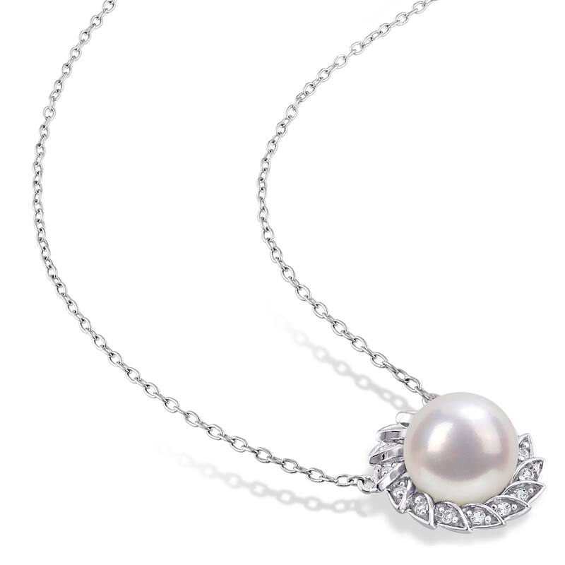 Miadora Cultured FW Pearl & Created White Sapphire 2-piece Jewelry Set in Sterling Silver (9.5-10mm)
