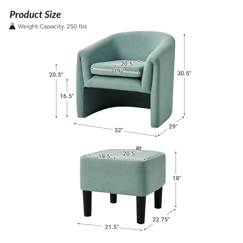 Arturo Modern Upholstered Armchair with Storable Removable Leg Ottoman by HULALA HOME