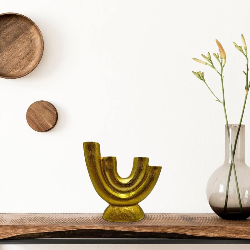 17 Inch Decorative Handmade Aluminum Modern U-shape Candle holder in Gold - 7 x 2 x 7 in
