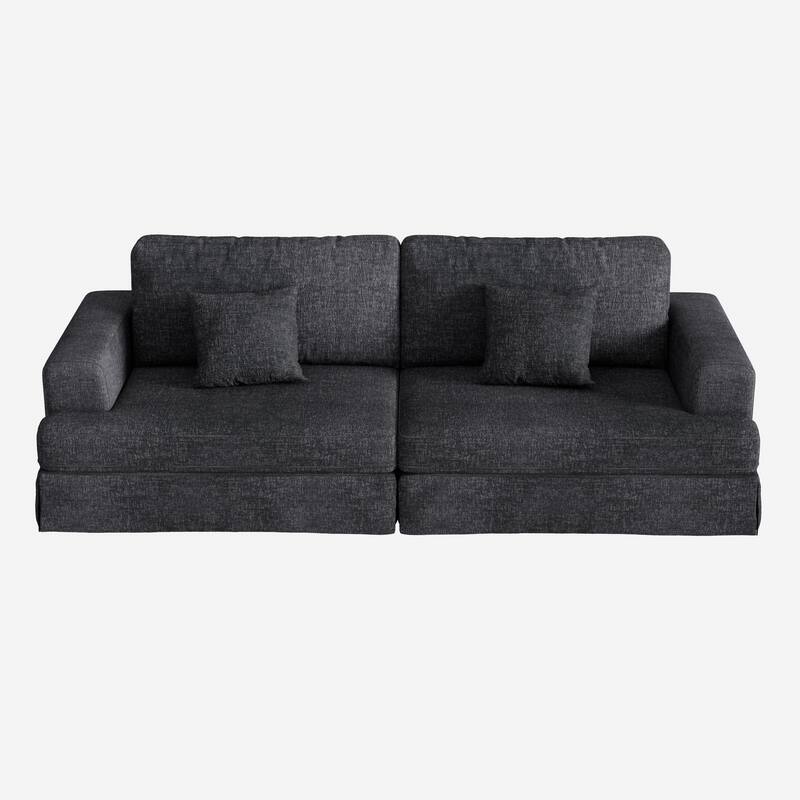 HomeRoots 94" Gray Chenille Modular Stainless Steel Sleeper Sofa With Toss Pillows