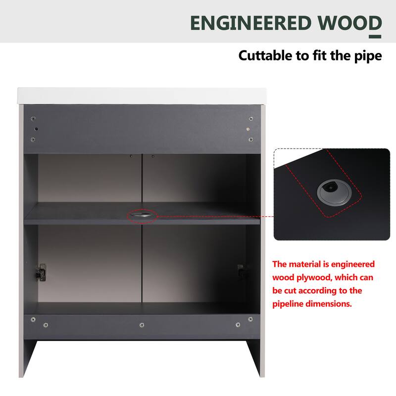 Modern 30 Inch Freestanding Bathroom Vanity Base without Sink, Storage Cabinet with Soft-Close Doors and Adjustable Shelves