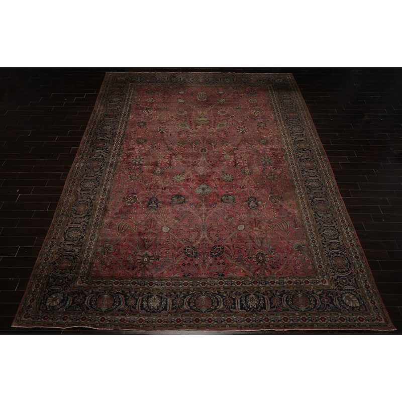 12x17'8'' Hand Knotted Wool Rose 300 KPSI Botanical Antique Sarouk Traditional Rug - 12' x 17' 8''