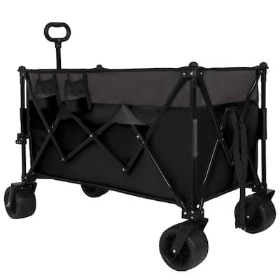 Extra Large 300l Tall Heavy-Duty Folding Wagon Cart With 480lbs Capacity-All-Terrain Wheels,Side Pockets,Brakes & Drink Holders