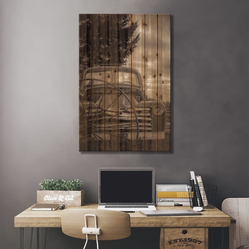 Vintage Truck Print On Wood by Don Schwartz - Multi-Color