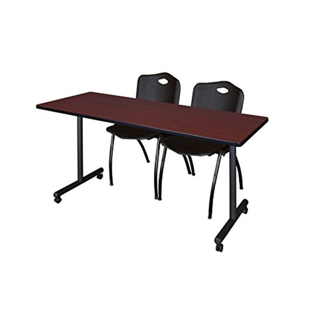 66" x 24" Mobile Training Table- Mahogany & 2 'M' Stack Chairs- Black