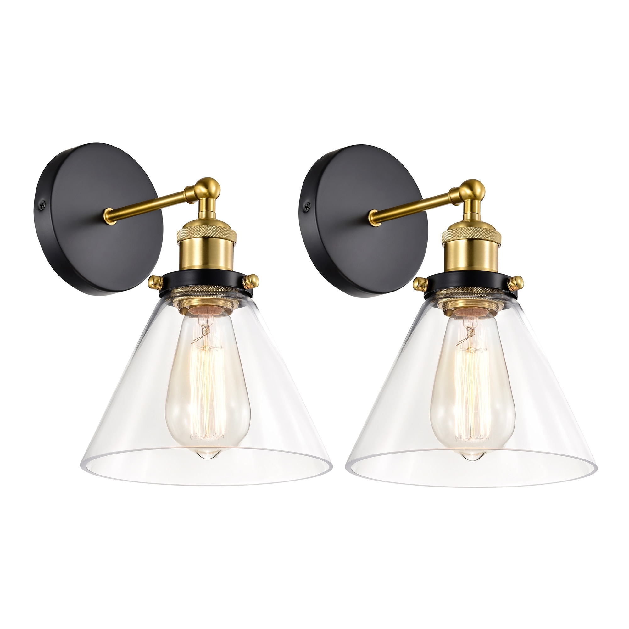 Mateo 1-Light Modern Industrial Wall Sconce with Clear Tapered Glass Shade, Dimmable, Hardwired, Damp Rated, 2 Finish Options