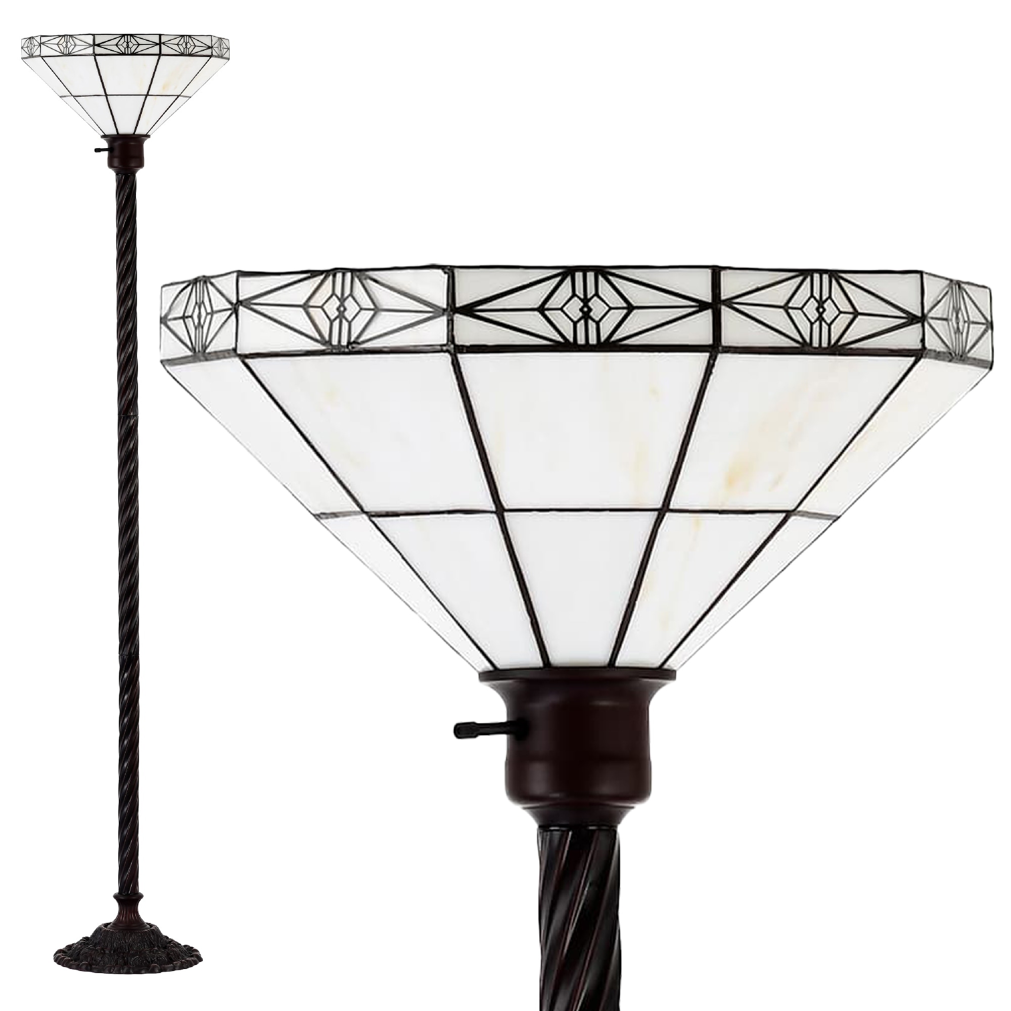 Tiffany-style Mission-style White Torchiere Floor Lamp