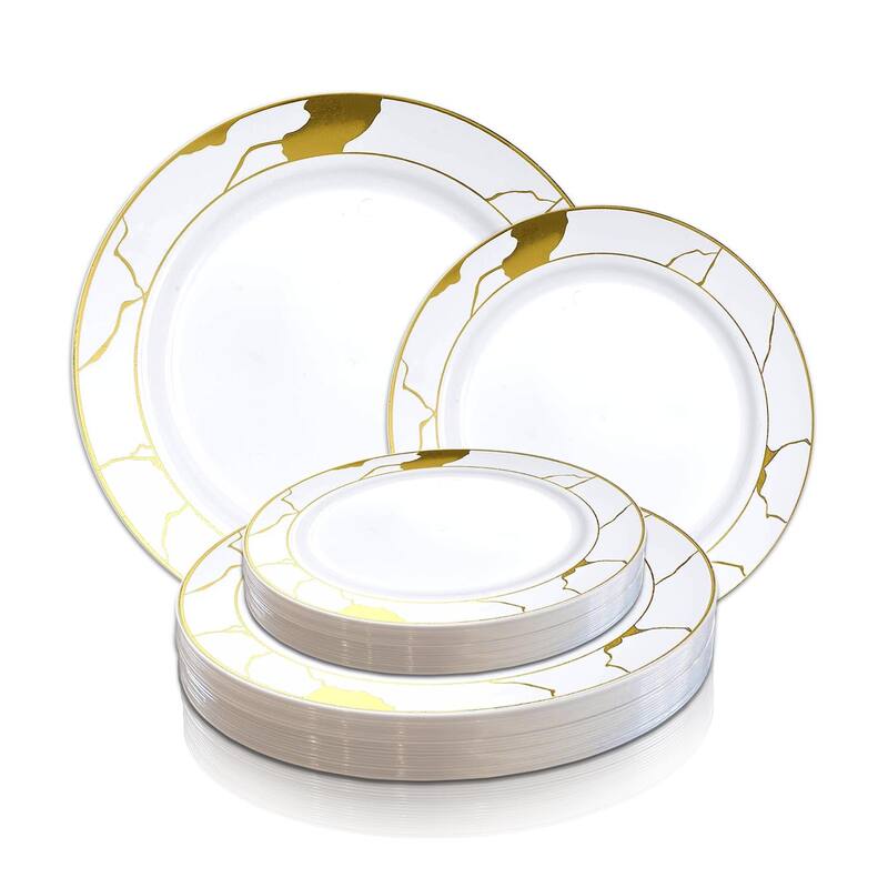 Elegant Marble Rim Disposable Plastic Plate Packs - Party Supplies