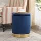 preview thumbnail 57 of 88, Adeco Round Storage Ottoman Footrest Stool Velvet Gold Plating Base 14.1"x14.1"x17.7" - Dark-Blue-With-Tray