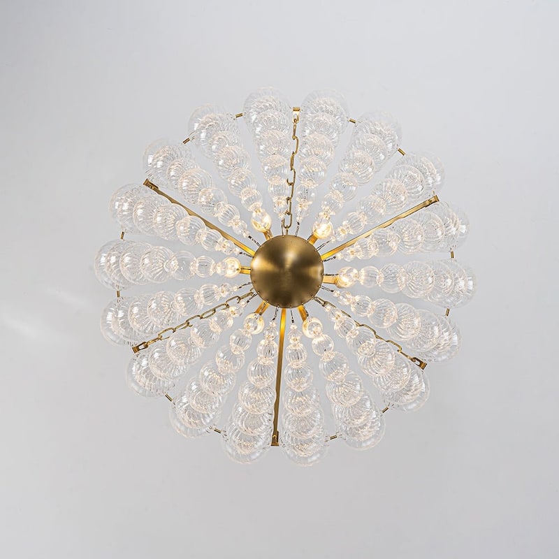 Glam Brass Tiered Swirled Glass Bubble Bead Cage Round Chandelier