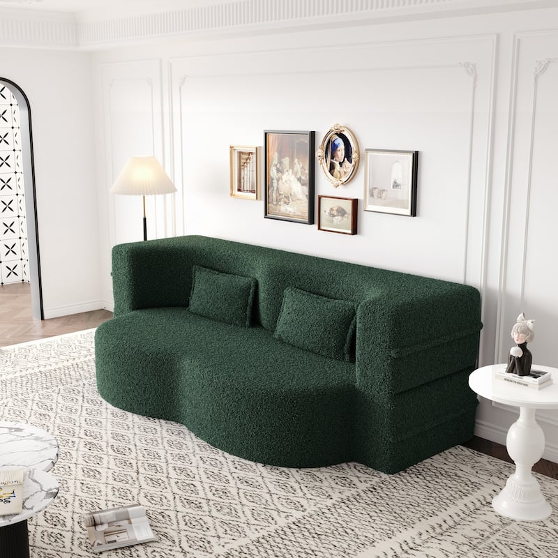 Floor Sofa with 2 Pillows,15" Full Size Folding Mattress,Green