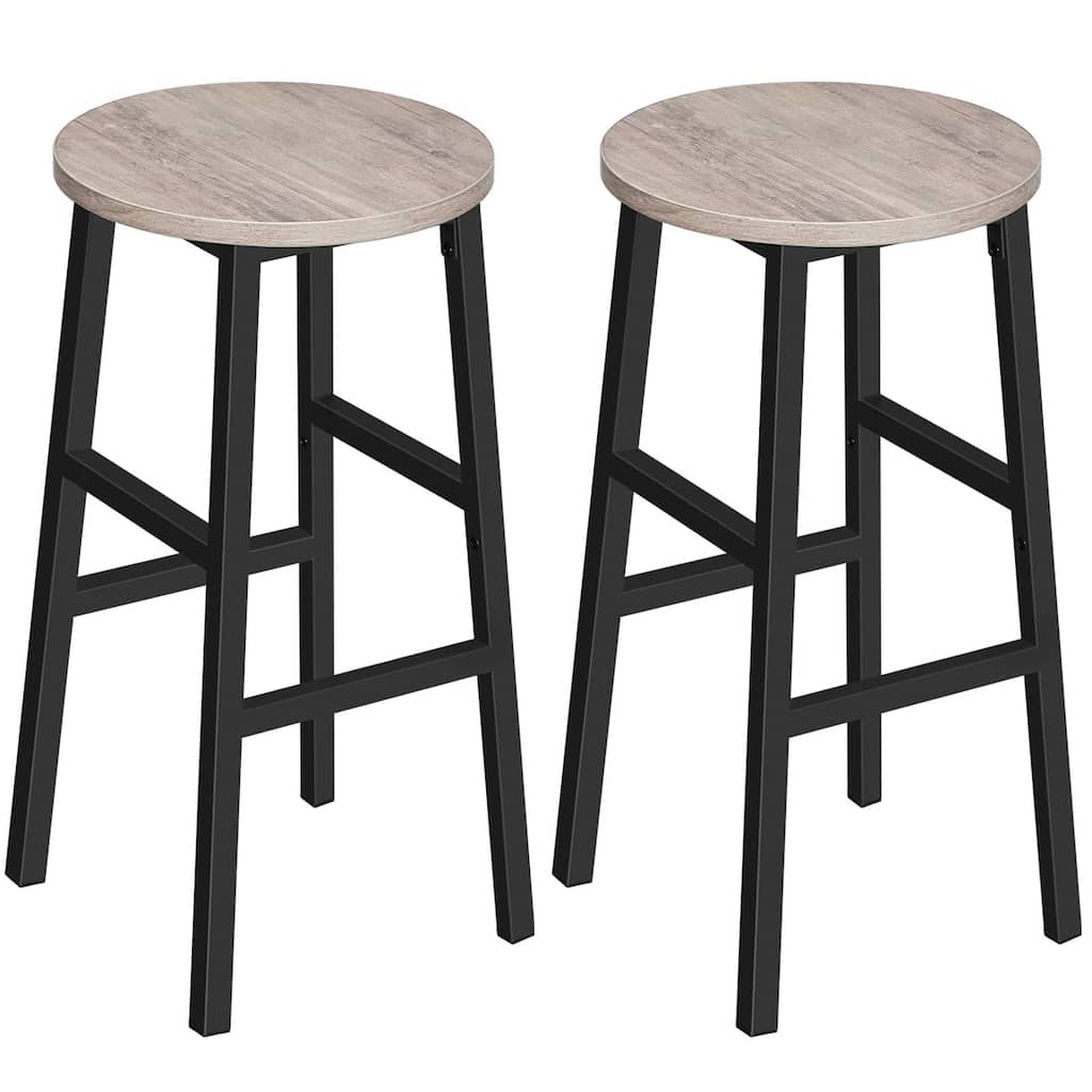 Bar Stools, Set of 2 Round Bar Chairs with Footrest, 24.4 Inch Kitchen Breakfast Bar Stools, Industrial Bar Stools
