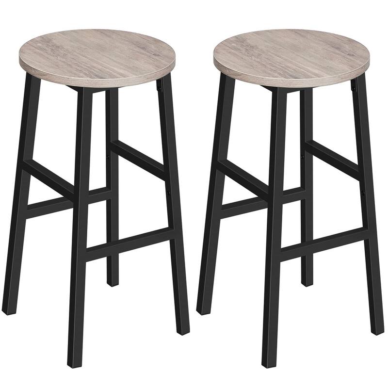 Bar Stools, Set of 2 Round Bar Chairs with Footrest, 24.4 Inch Kitchen Breakfast Bar Stools, Industrial Bar Stools - Greige