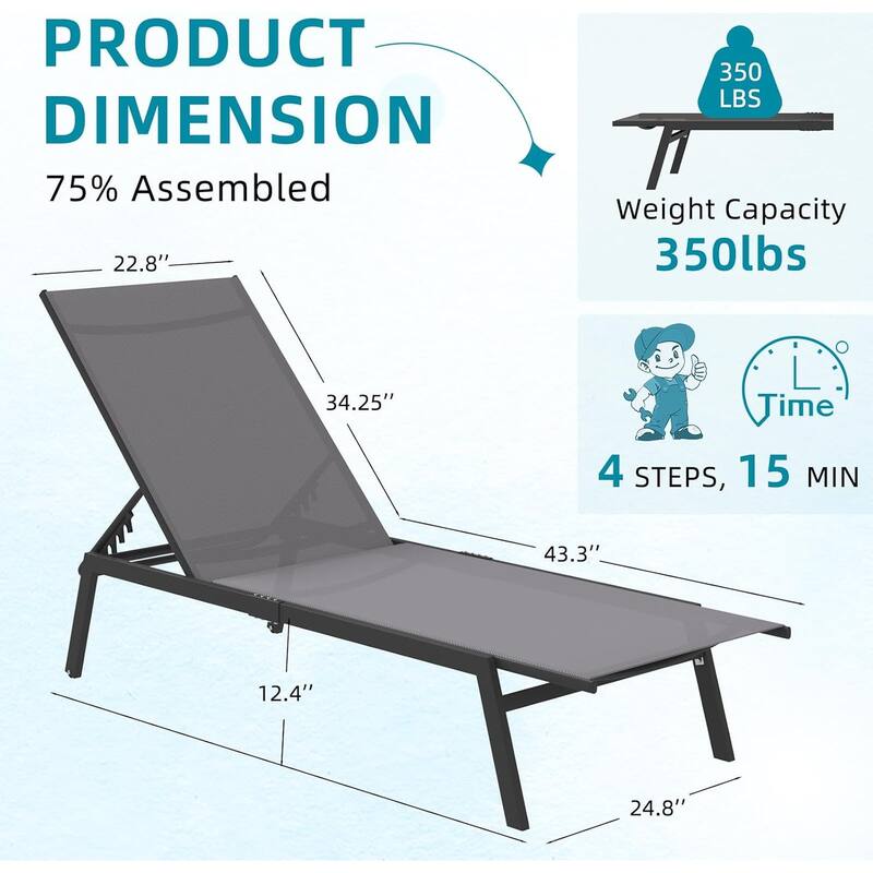 AECOJOY Adjustable Patio Aluminum Lounge Chairs for Outside
