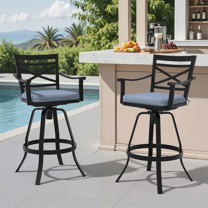 All-Weather Patio Outdoor Indoor Aluminum Swivel Bar Stools with Sunbrella Cushion