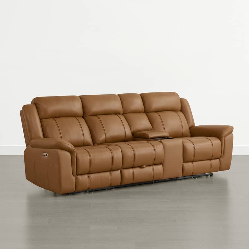 Spruce & Spring Genuine Leather Power Reclining Sofa with Optional Console & Flip-Down Table