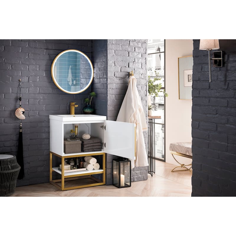 James Martin Vanities Columbia 24" Single Vanity, Glossy White with White Glossy Composite Stone Top