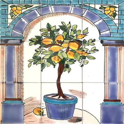 18x18 Lemon Tree Kitchen Backsplash 9pc Ceramic Tile Wall Mural