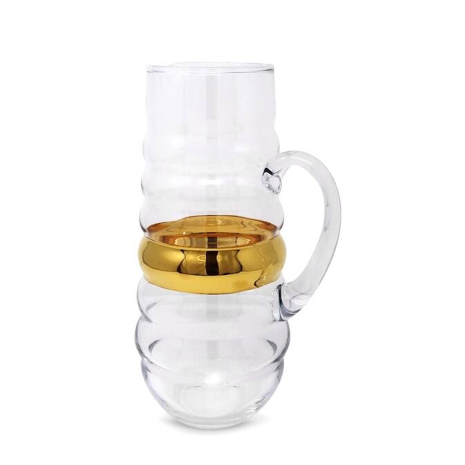 Glass Pitcher With Linear Design And Gold Stripe