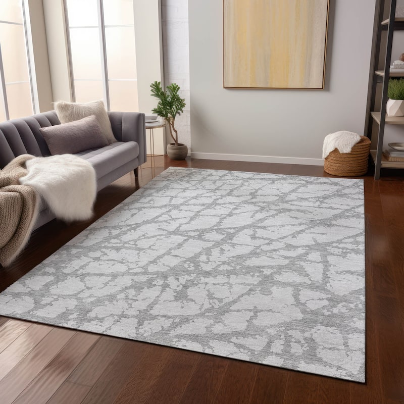 Machine Washable Indoor/ Outdoor Abstract Contemporary Chantille Rug
