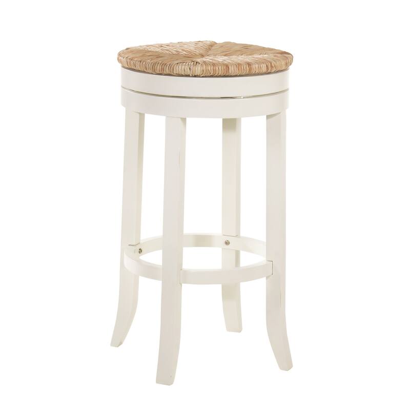 24" Natural And Antiqued White Solid Wood Swivel Backless Counter Height Bar Chair - Natural And Antiqued White 30"