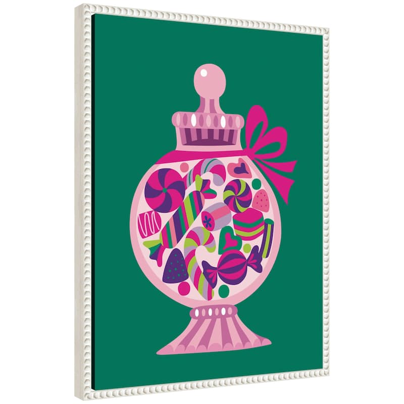 Kate and Laurel Sylvie Beaded Christmas Candy Framed Canvas by Rachel Lee - White