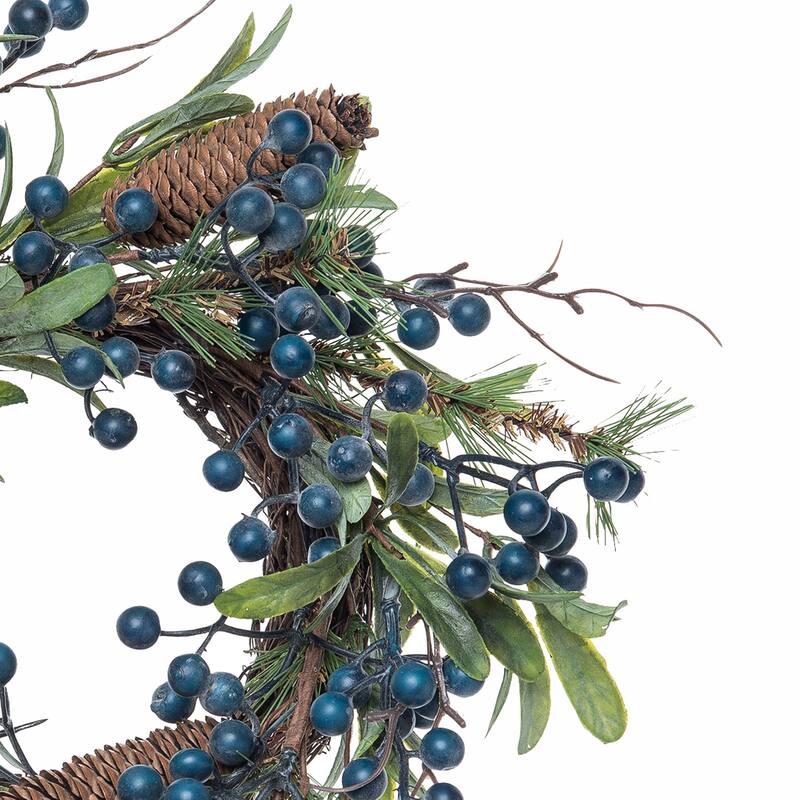 Medium Blue Berry/Pinecone & Leaves Wreath