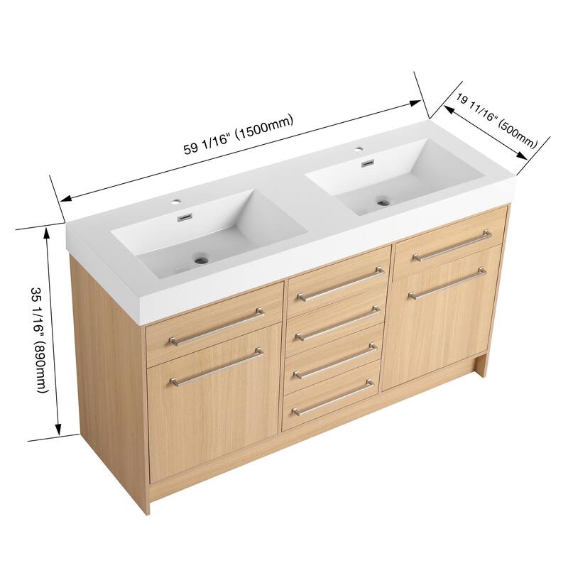 Beingnext 48"/60" Bathroom Vanity with Sink, Freestanding Bathroom Vanity with 6 Drawers and 2 Doors