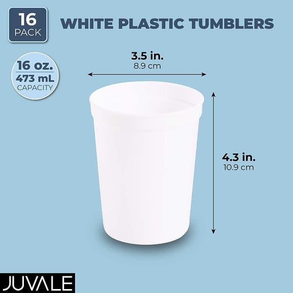 White Stadium Cups, Reusable Plastic Party Tumblers (16 oz, 16 Pack) - Bed  Bath & Beyond - 35977669