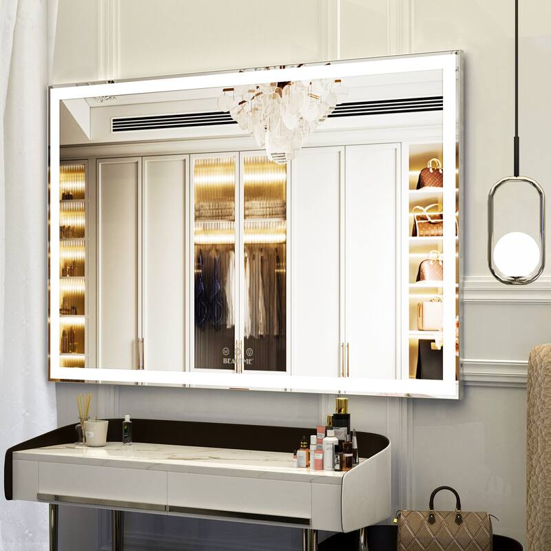 LED Bathroom Wall Mounted Mirror with 3 Color Modes and Aluminum Frame
