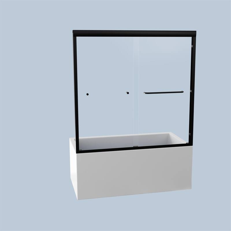 Semi-Frameless Double Sliding Tub Door, 1/4" Thick SGCC Tempered Glass