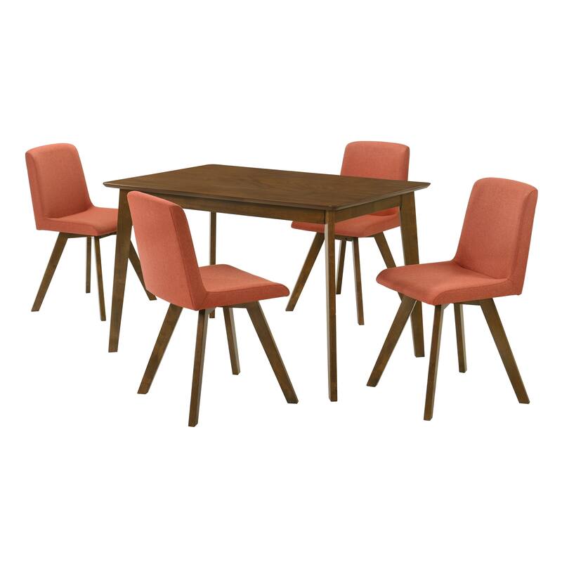 Gina 5-Piece Rectangular Walnut Dining Set with Upholstered Chairs