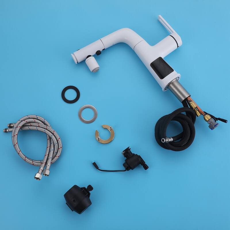 Modern LED Temperature Display Liftable 360° Rotatable Bathroom Pull-out Faucet with Three Functions