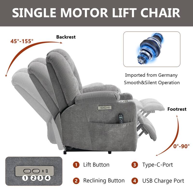 Large Power Lift Recliner with Massage & Heat - Heavy Duty Wide Recliner Chair for Elderly, USB/Type-C Charging, Cup Holders