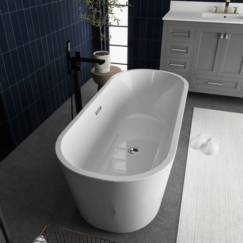 60"/63"/67" Acrylic Freestanding Soaking Bathtub in White with Drain