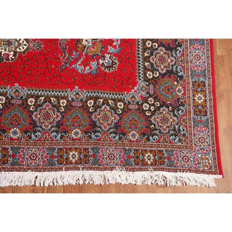 Traditional Red Kashan Turkish Area Rug Medallion Machine Made Carpet - 9'7" x 12'11"