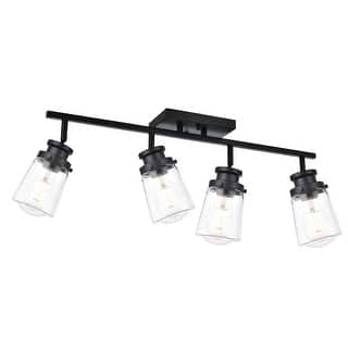 Black Track Lighting Ceiling with Drum Glass Shade