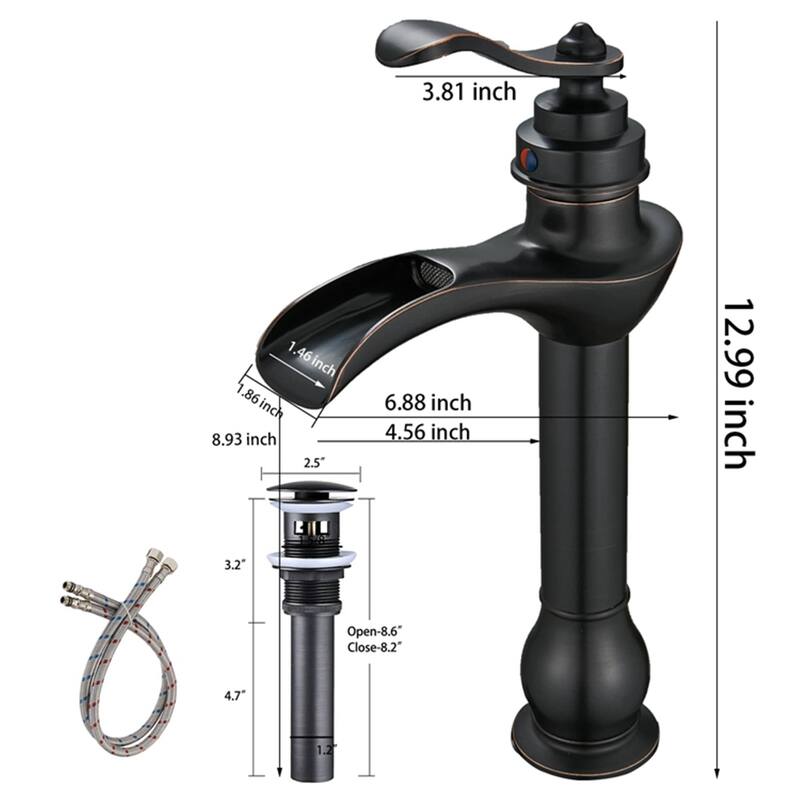Waterfall Bathroom Vessel Faucet With Drain Assembly Single Handle Bathroom Vessel Sink Faucets One Hole High Taps With Valve
