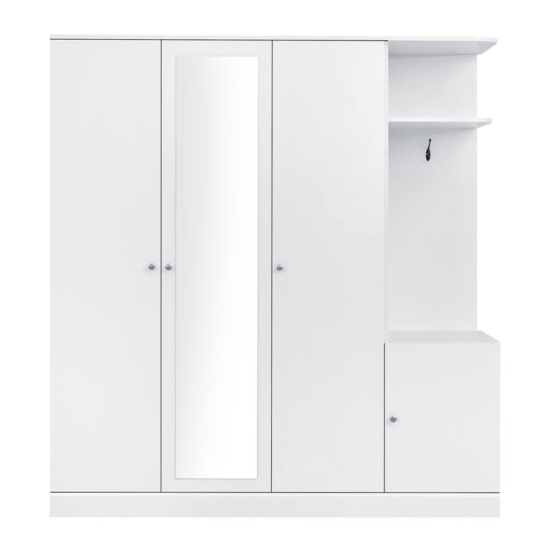 4-Door Wardrobe with Full-Length Mirror - Storage Closet with Hanging Rods, Shelves & Drawers for Bedroom Organization